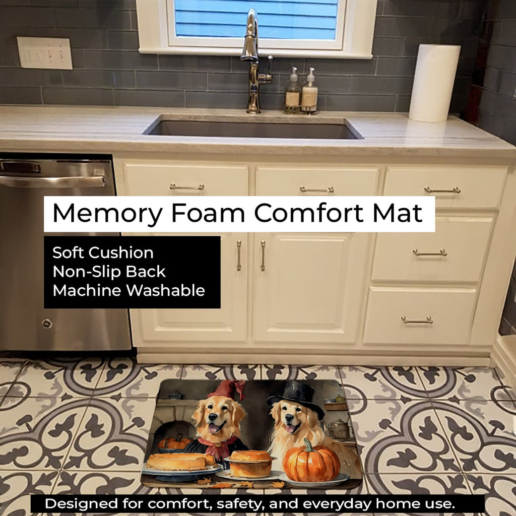 Golden Retriever Fall Kitchen Pumpkins Memory Foam Kitchen Mat Machine Washable Anti-Fatigue Cushion Comfort Bath or Kitchen Rug