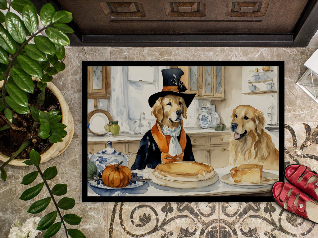 Golden Retriever Fall Kitchen Pumpkins Doormat Indoor Outdoor 18H X 27W Front Door Mat Rugs for Entryway, Non Slip Washable