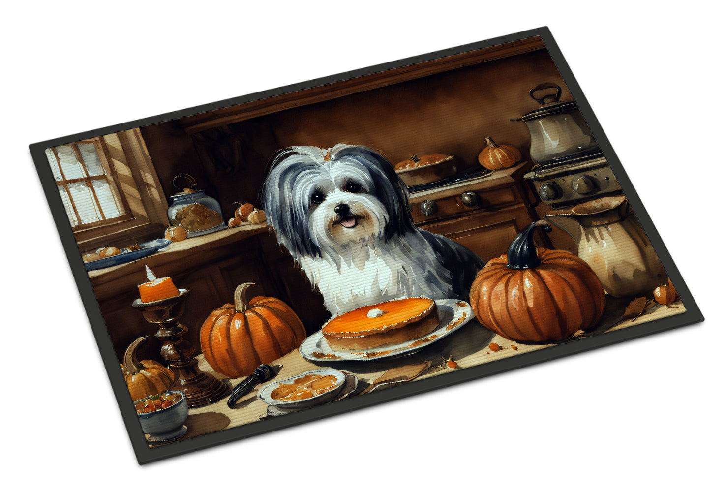Havanese Fall Kitchen Pumpkins Doormat Indoor Outdoor 18H X 27W Front Door Mat Rugs for Entryway, Non Slip Washable