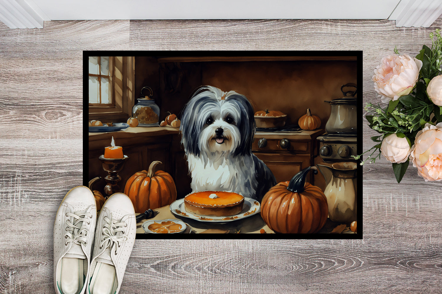 Havanese Fall Kitchen Pumpkins Doormat Indoor Outdoor 18H X 27W Front Door Mat Rugs for Entryway, Non Slip Washable