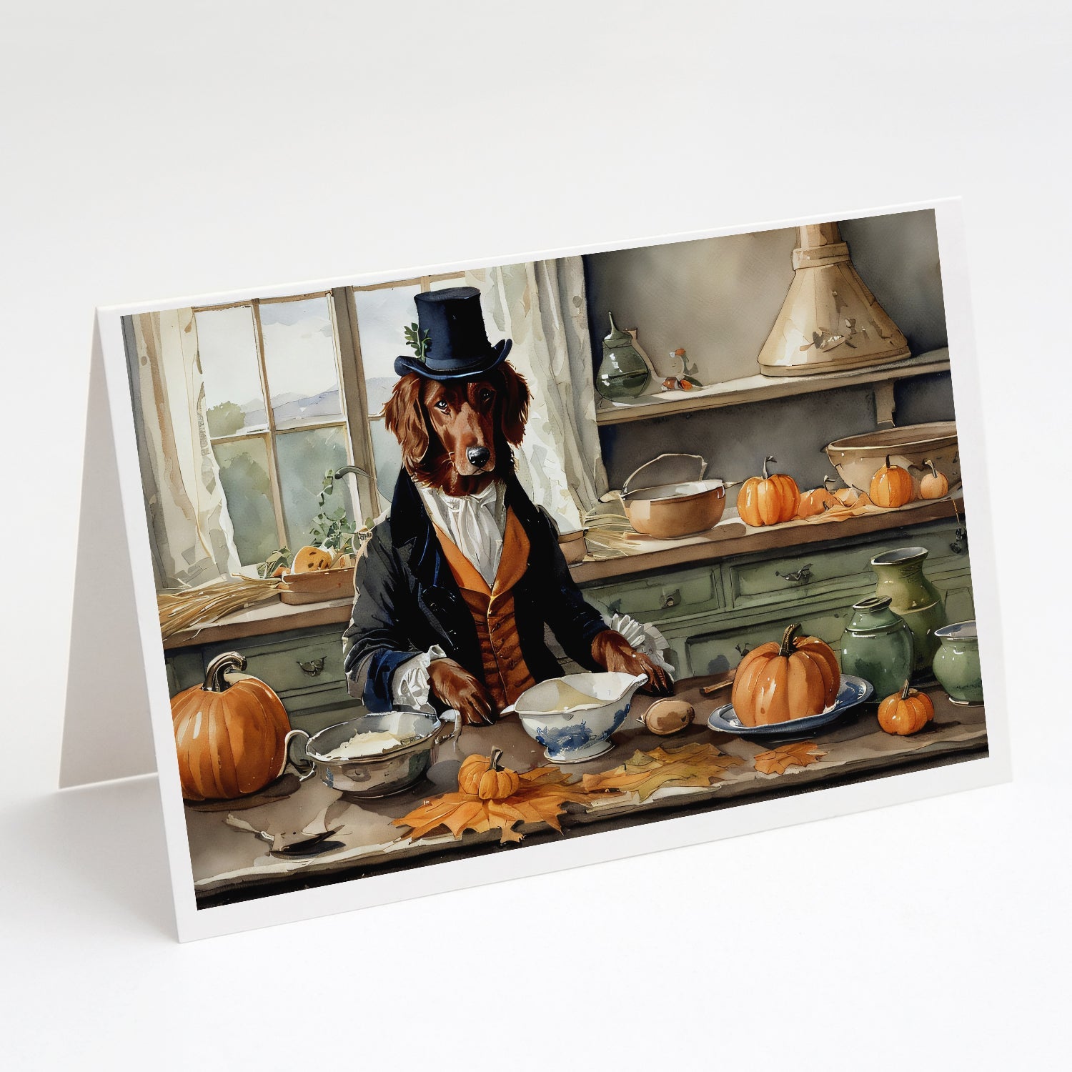 Irish Setter Fall Kitchen Pumpkins Greeting Cards Pack of 8 Blank Cards with Envelopes Whimsical A7 Size 5x7
