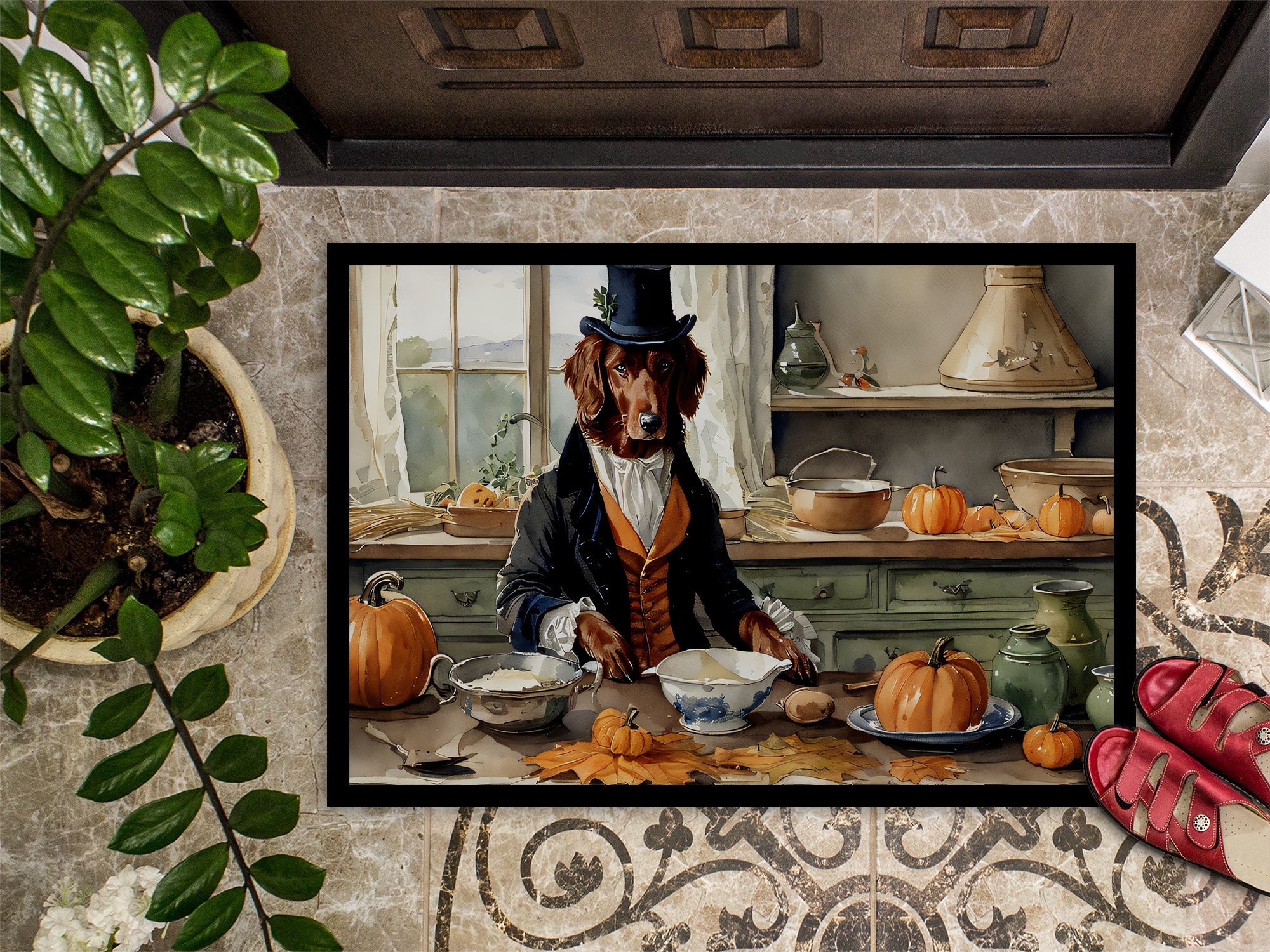 Irish Setter Fall Kitchen Pumpkins Doormat Indoor Outdoor 24H X 36W Front Door Mat Rugs for Entryway, Non Slip Washable Low Pile,