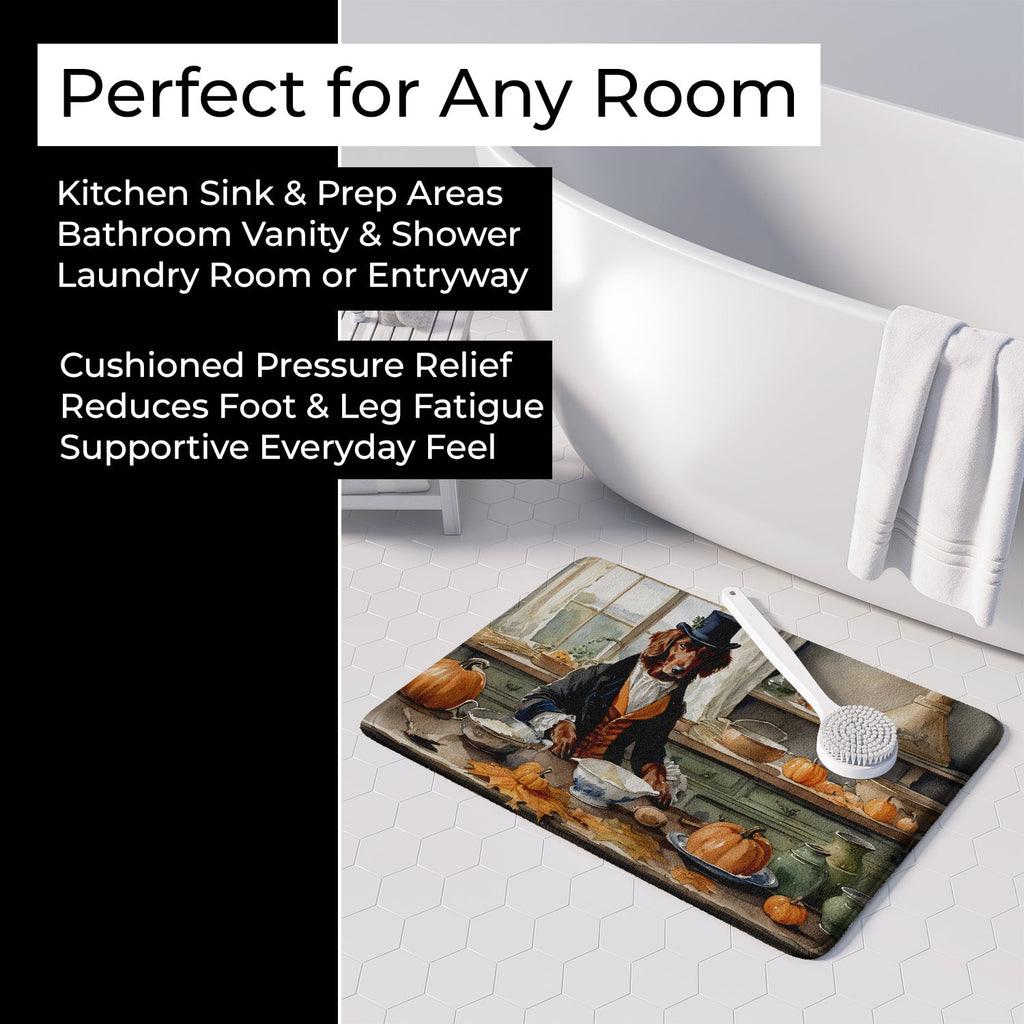Irish Setter Fall Kitchen Pumpkins Memory Foam Kitchen Mat Machine Washable Anti-Fatigue Cushion Comfort Bath or Kitchen Rug