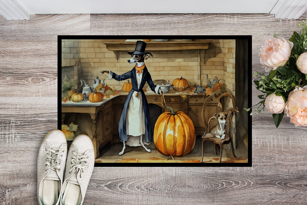Italian Greyhound Fall Kitchen Pumpkins Doormat Indoor Outdoor 18H X 27W Front Door Mat Rugs for Entryway, Non Slip Washable
