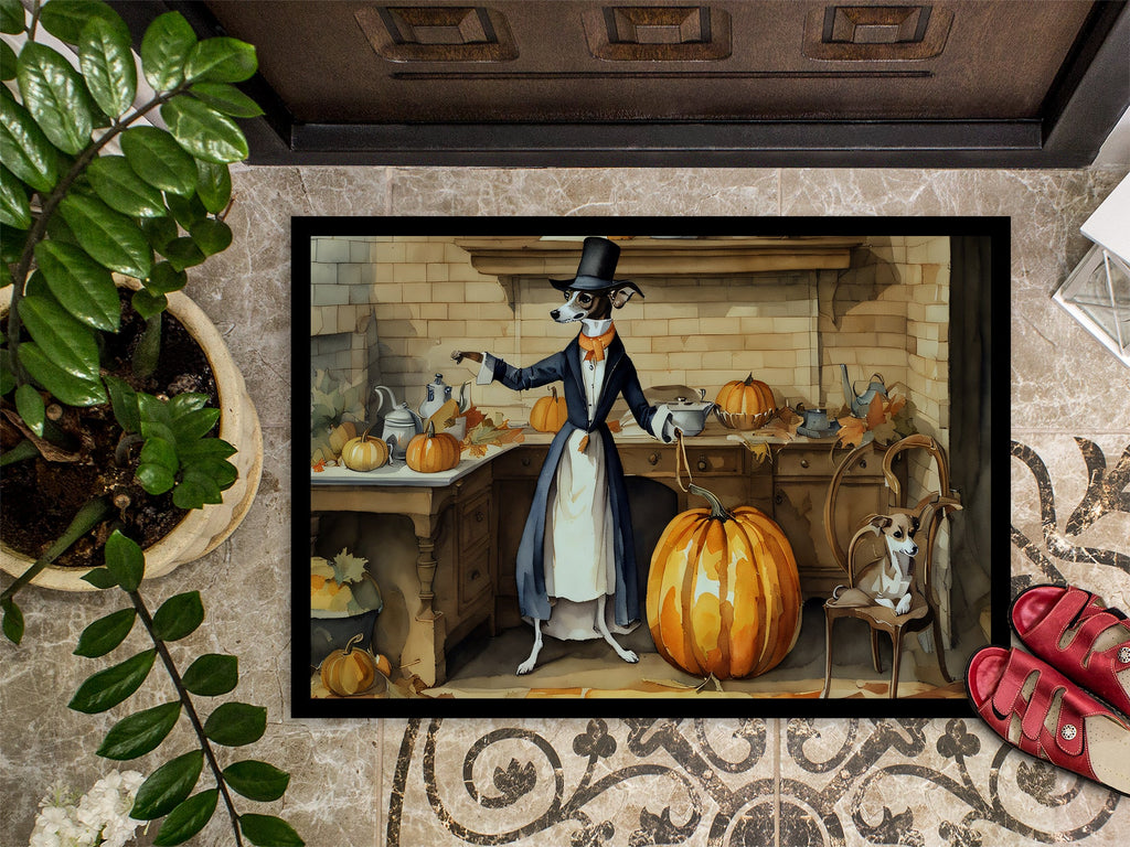 Italian Greyhound Fall Kitchen Pumpkins Doormat Indoor Outdoor 18H X 27W Front Door Mat Rugs for Entryway, Non Slip Washable