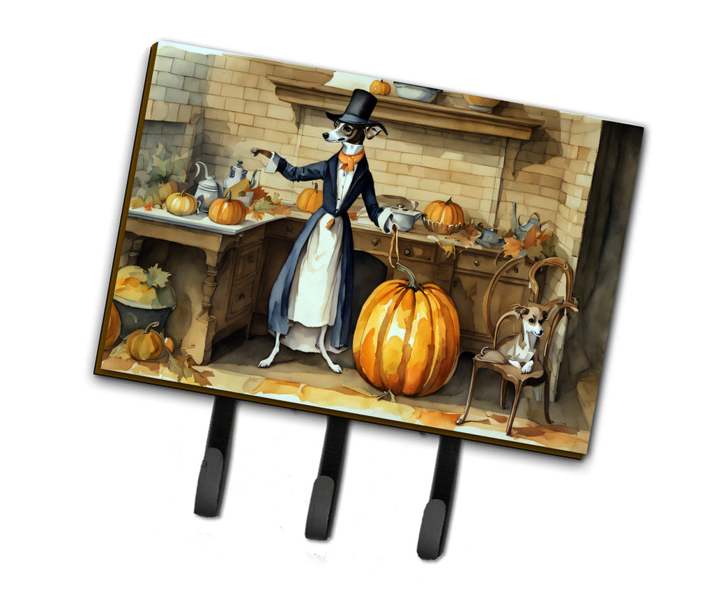 Italian Greyhound Fall Kitchen Pumpkins Leash or Key Holder Wall Hooks, Coat Rack Wall Mount, for Hanging Keys, Towels, Aprons, Leashes