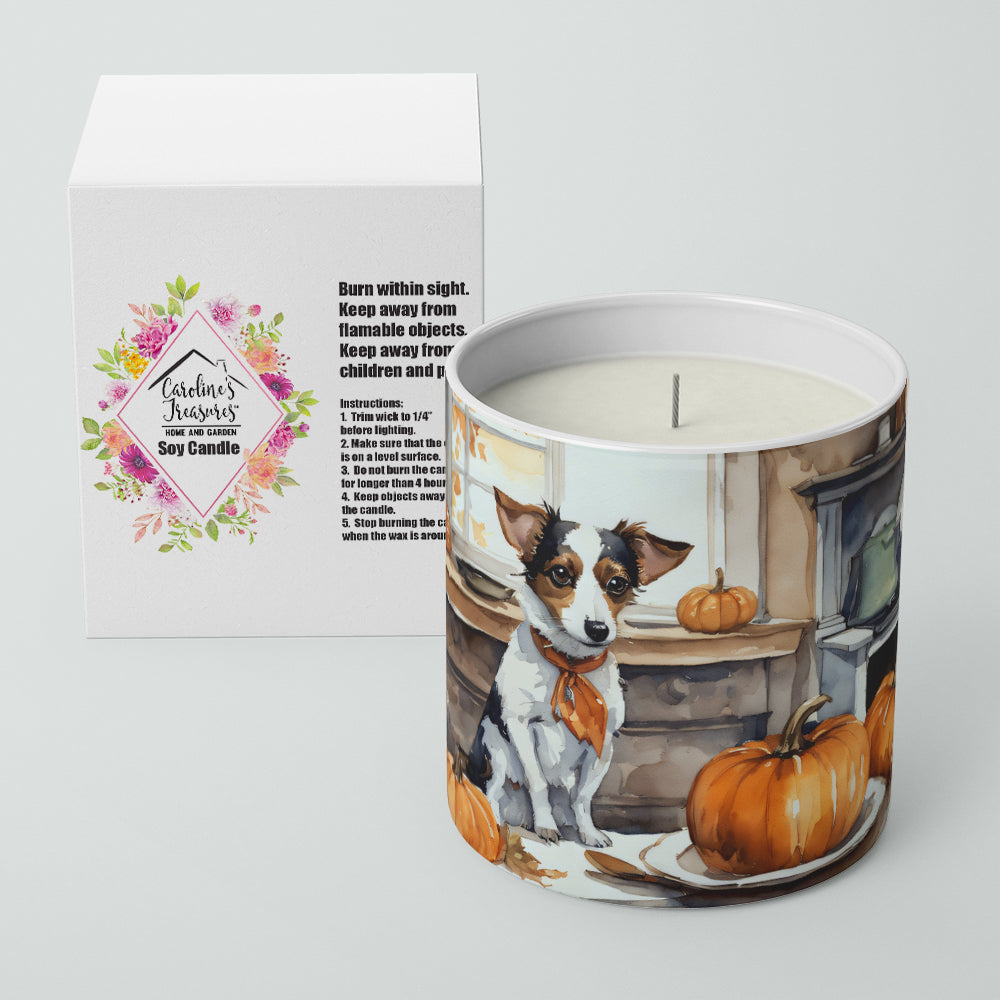 Jack Russell Terrier Fall Kitchen Pumpkins Decorative Soy Candle Nature Soy Wax Essential Oil Home Decor Ideal for Bedroom Kitchen Bath Office Gift, 10 oz