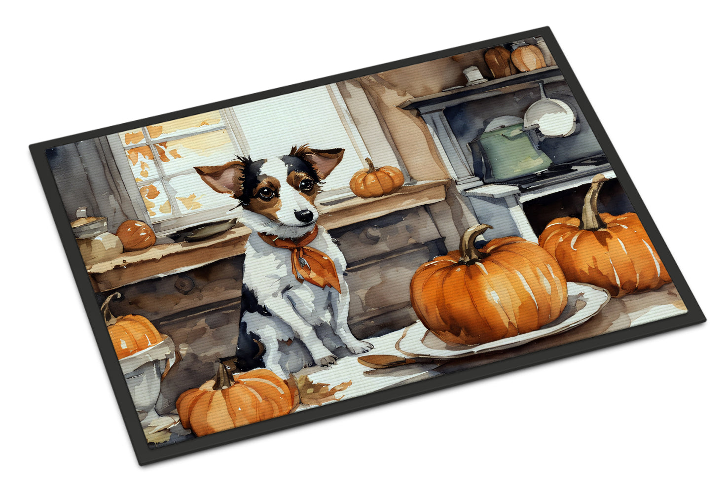 Jack Russell Terrier Fall Kitchen Pumpkins Doormat Indoor Outdoor 18H X 27W Front Door Mat Rugs for Entryway, Non Slip Washable