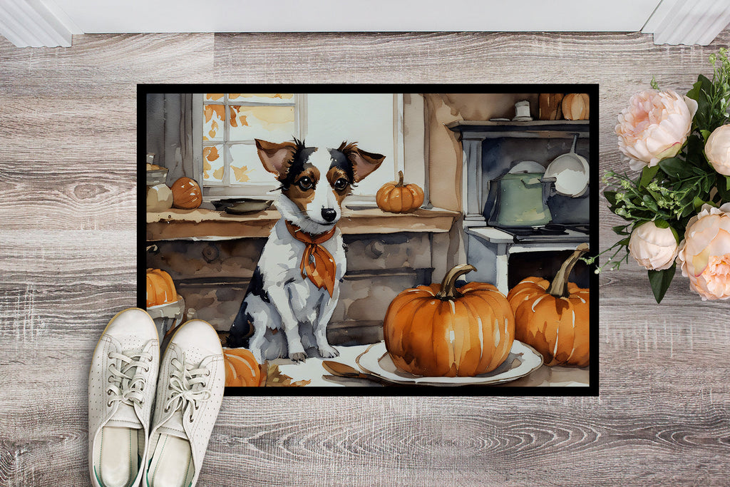 Jack Russell Terrier Fall Kitchen Pumpkins Doormat Indoor Outdoor 18H X 27W Front Door Mat Rugs for Entryway, Non Slip Washable