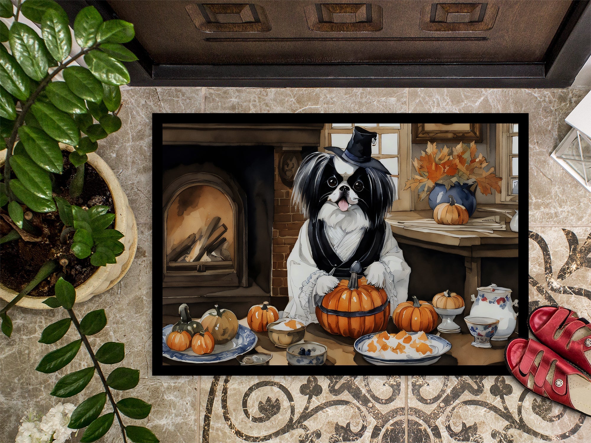 Japanese Chin Fall Kitchen Pumpkins Doormat Indoor Outdoor 24H X 36W Front Door Mat Rugs for Entryway, Non Slip Washable Low Pile,