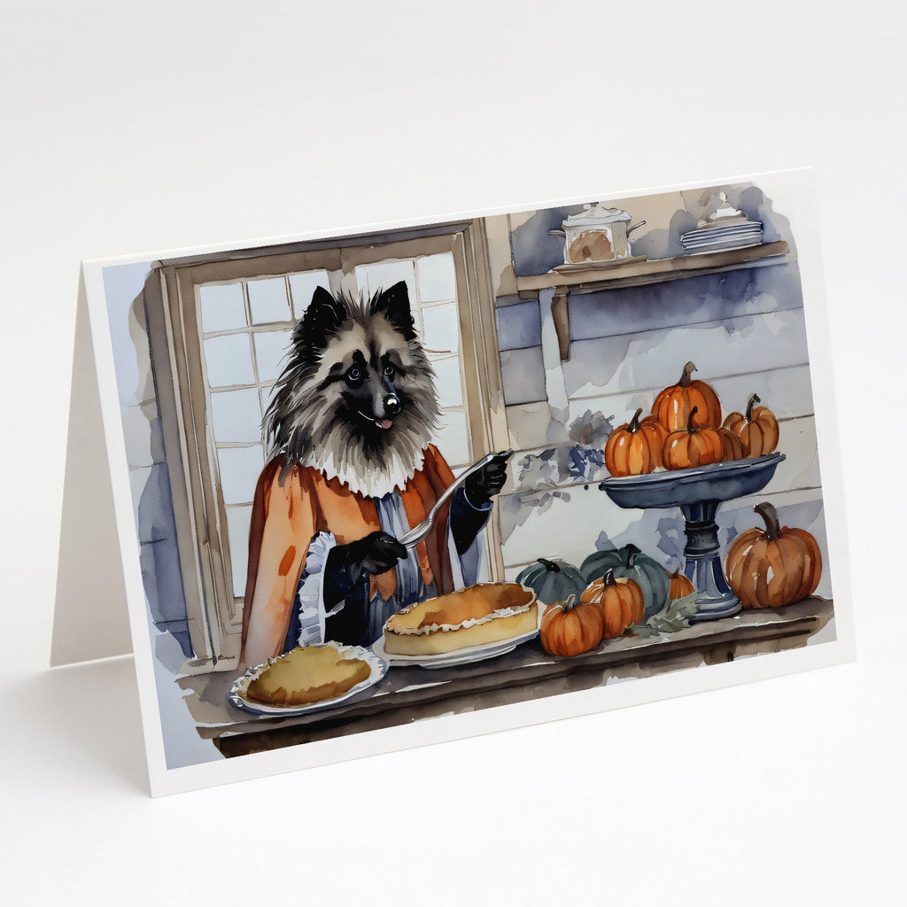 Keeshond Fall Kitchen Pumpkins Greeting Cards Pack of 8 Blank Cards with Envelopes Whimsical A7 Size 5x7