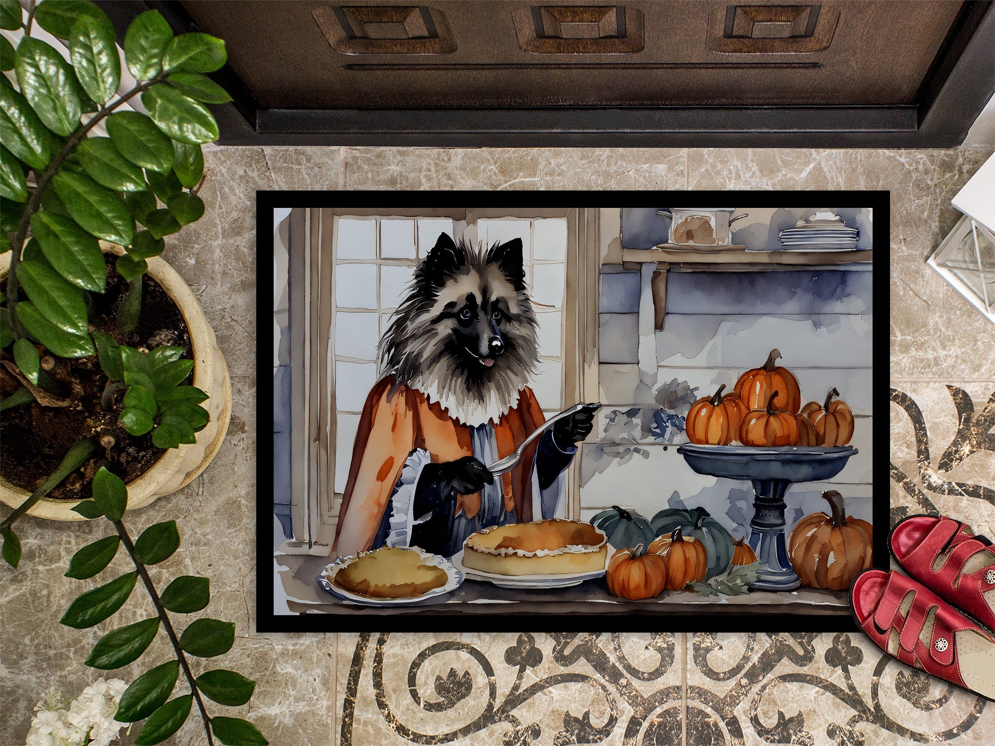 Keeshond Fall Kitchen Pumpkins Doormat Indoor Outdoor 24H X 36W Front Door Mat Rugs for Entryway, Non Slip Washable Low Pile,