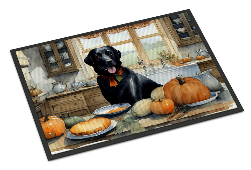 Black Lab Fall Kitchen Pumpkins Doormat Indoor Outdoor 24H X 36W Front Door Mat Rugs for Entryway, Non Slip Washable Low Pile,