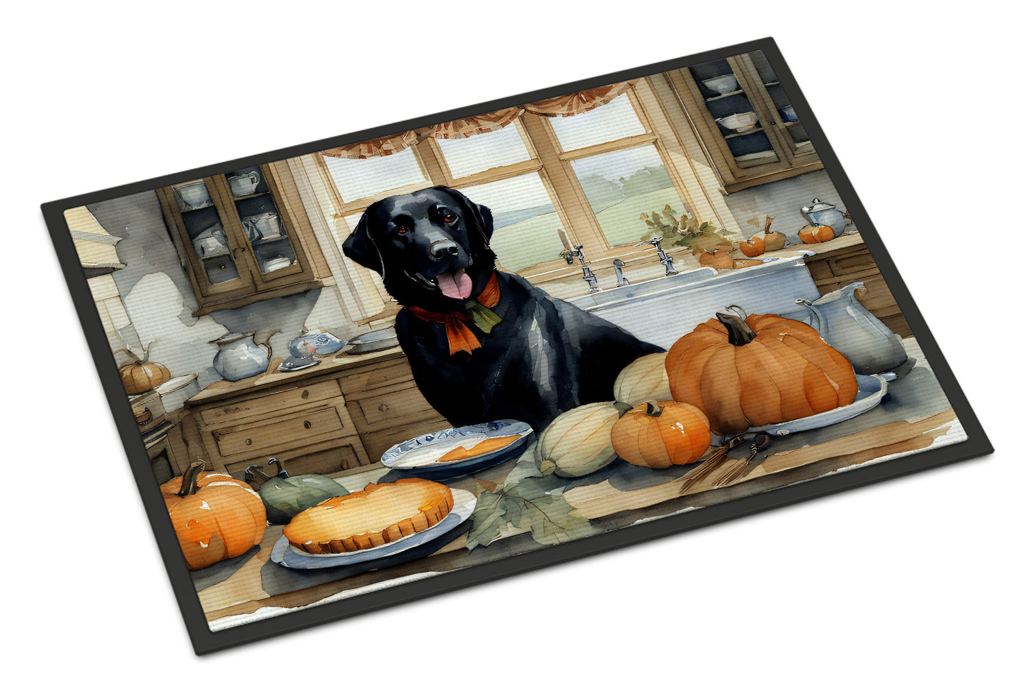 Black Lab Fall Kitchen Pumpkins Doormat Indoor Outdoor 24H X 36W Front Door Mat Rugs for Entryway, Non Slip Washable Low Pile,