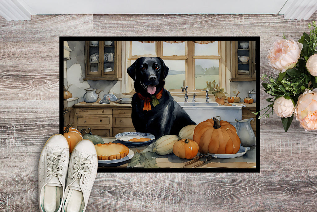 Black Lab Fall Kitchen Pumpkins Doormat Indoor Outdoor 24H X 36W Front Door Mat Rugs for Entryway, Non Slip Washable Low Pile,