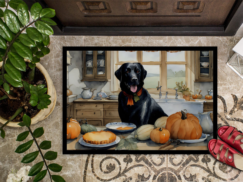 Black Lab Fall Kitchen Pumpkins Doormat Indoor Outdoor 24H X 36W Front Door Mat Rugs for Entryway, Non Slip Washable Low Pile,