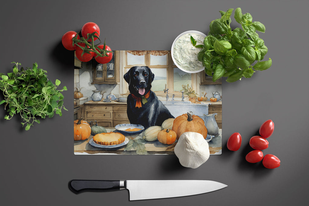 Black Lab Fall Kitchen Pumpkins Cutting Board Tempered Glass Kitchen Cutting Surface, Heat Resistant Chopping, Non-Slip Feet, Food Prep & Serving
