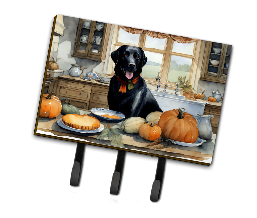Black Lab Fall Kitchen Pumpkins Leash or Key Holder Wall Hooks, Coat Rack Wall Mount, for Hanging Keys, Towels, Aprons, Leashes