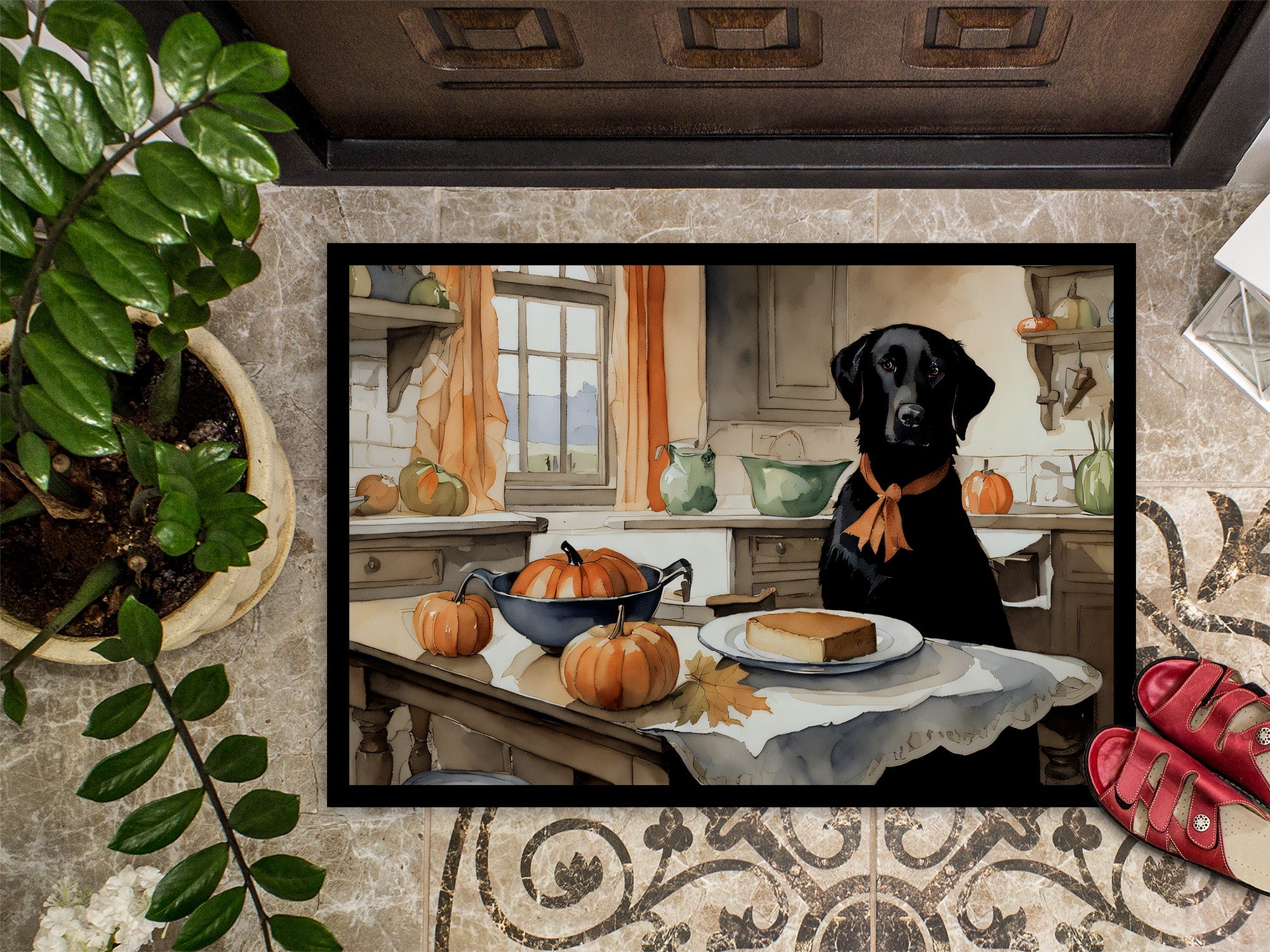 Black Lab Fall Kitchen Pumpkins Doormat Indoor Outdoor 24H X 36W Front Door Mat Rugs for Entryway, Non Slip Washable Low Pile,