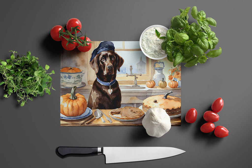 Chocolate Lab Fall Kitchen Pumpkins Cutting Board Tempered Glass Kitchen Cutting Surface, Heat Resistant Chopping, Non-Slip Feet, Food Prep & Serving