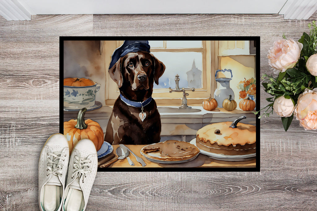 Chocolate Lab Fall Kitchen Pumpkins Doormat Indoor Outdoor 18H X 27W Front Door Mat Rugs for Entryway, Non Slip Washable