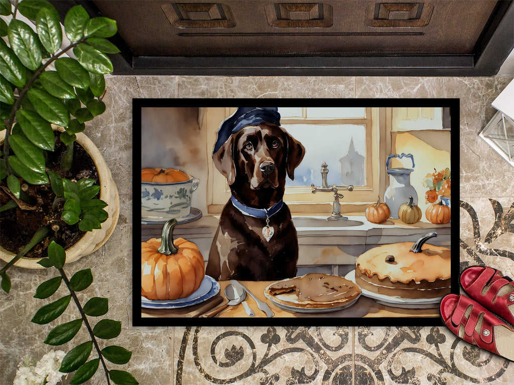 Chocolate Lab Fall Kitchen Pumpkins Doormat Indoor Outdoor 18H X 27W Front Door Mat Rugs for Entryway, Non Slip Washable