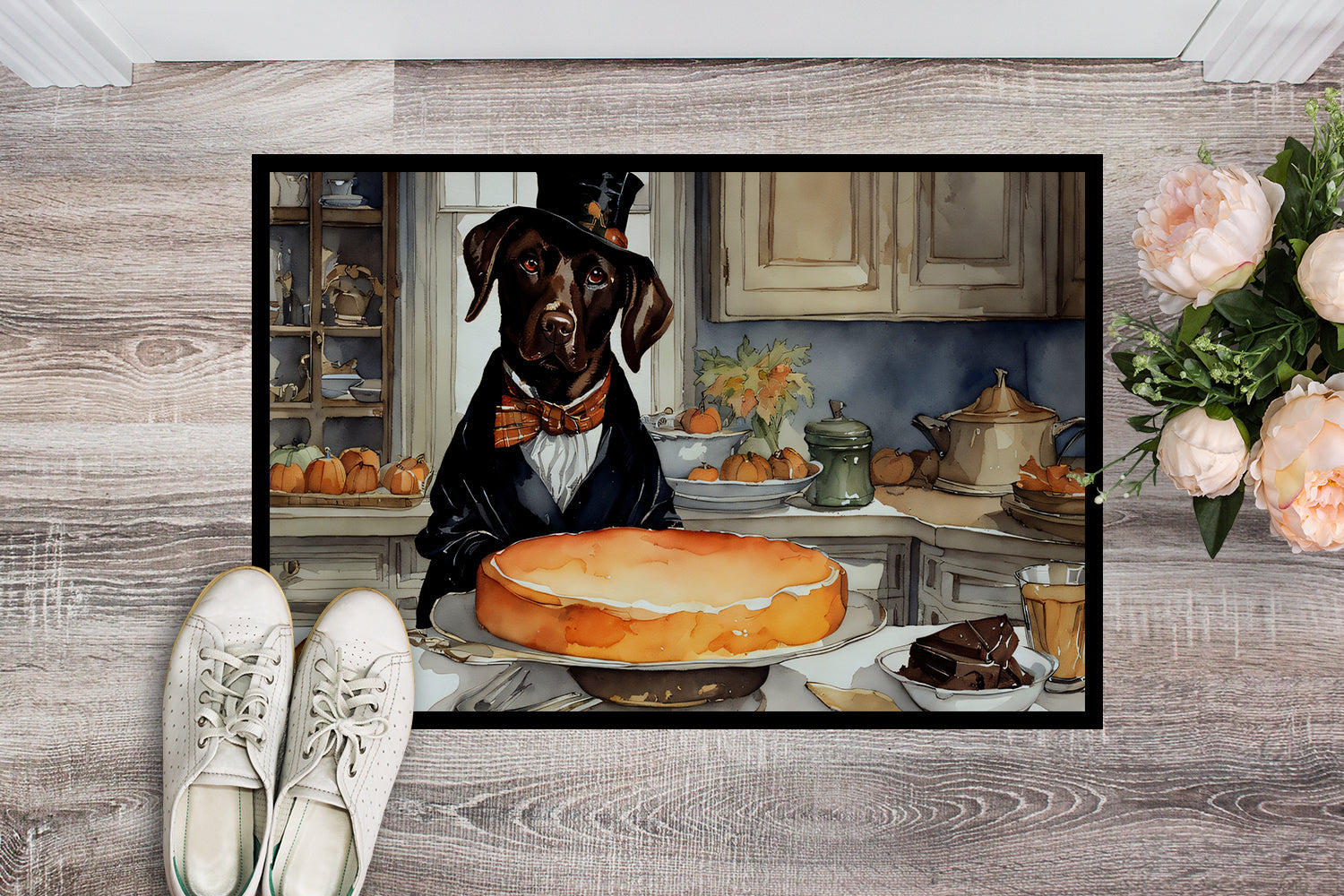 Chocolate Lab Fall Kitchen Pumpkins Doormat Indoor Outdoor 24H X 36W Front Door Mat Rugs for Entryway, Non Slip Washable Low Pile,