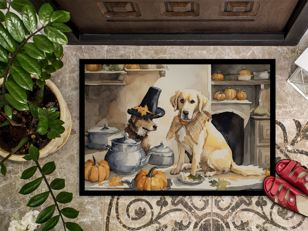 Yellow Lab Fall Kitchen Pumpkins Doormat Indoor Outdoor 24H X 36W Front Door Mat Rugs for Entryway, Non Slip Washable Low Pile,