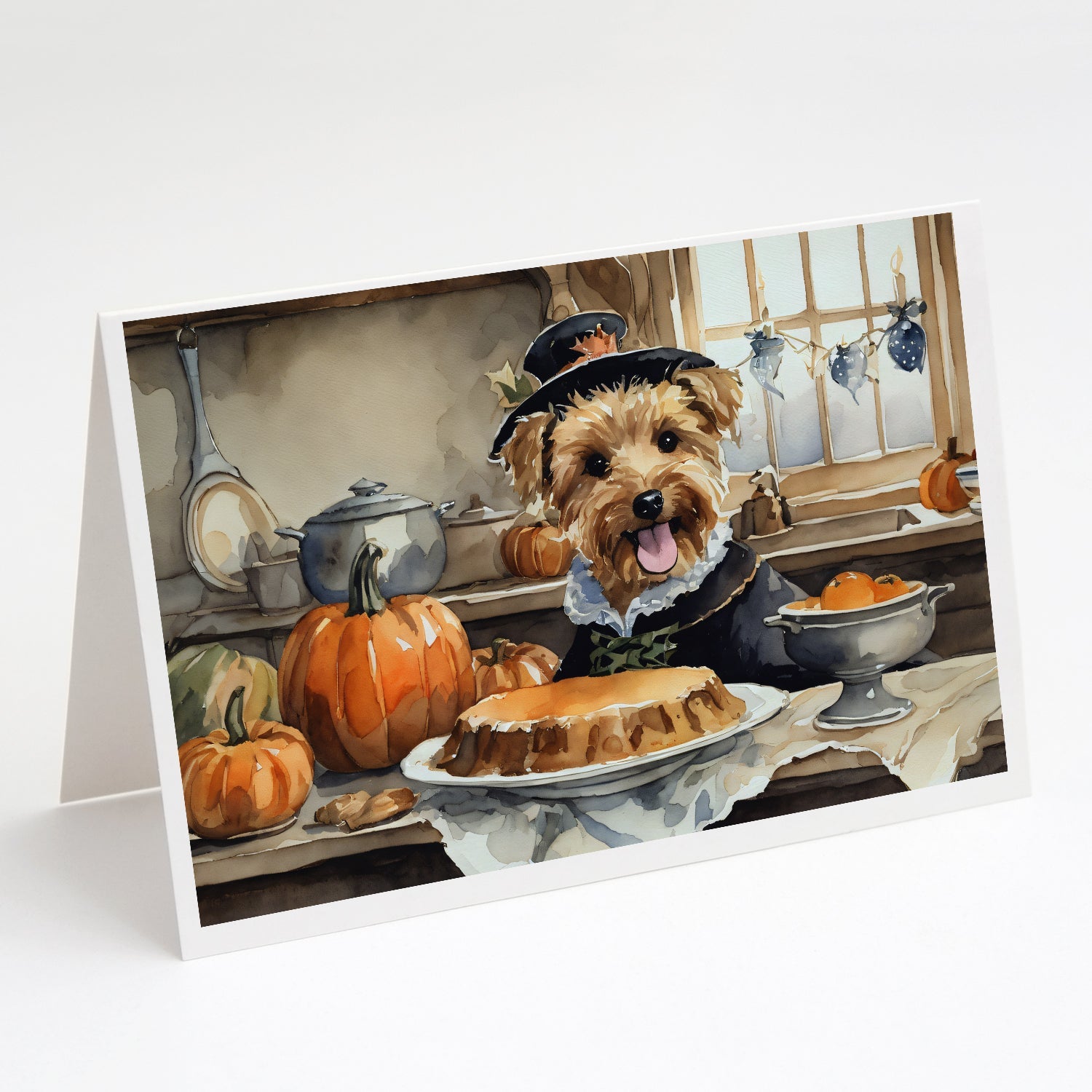 Lakeland Terrier Fall Kitchen Pumpkins Greeting Cards Pack of 8 Blank Cards with Envelopes Whimsical A7 Size 5x7