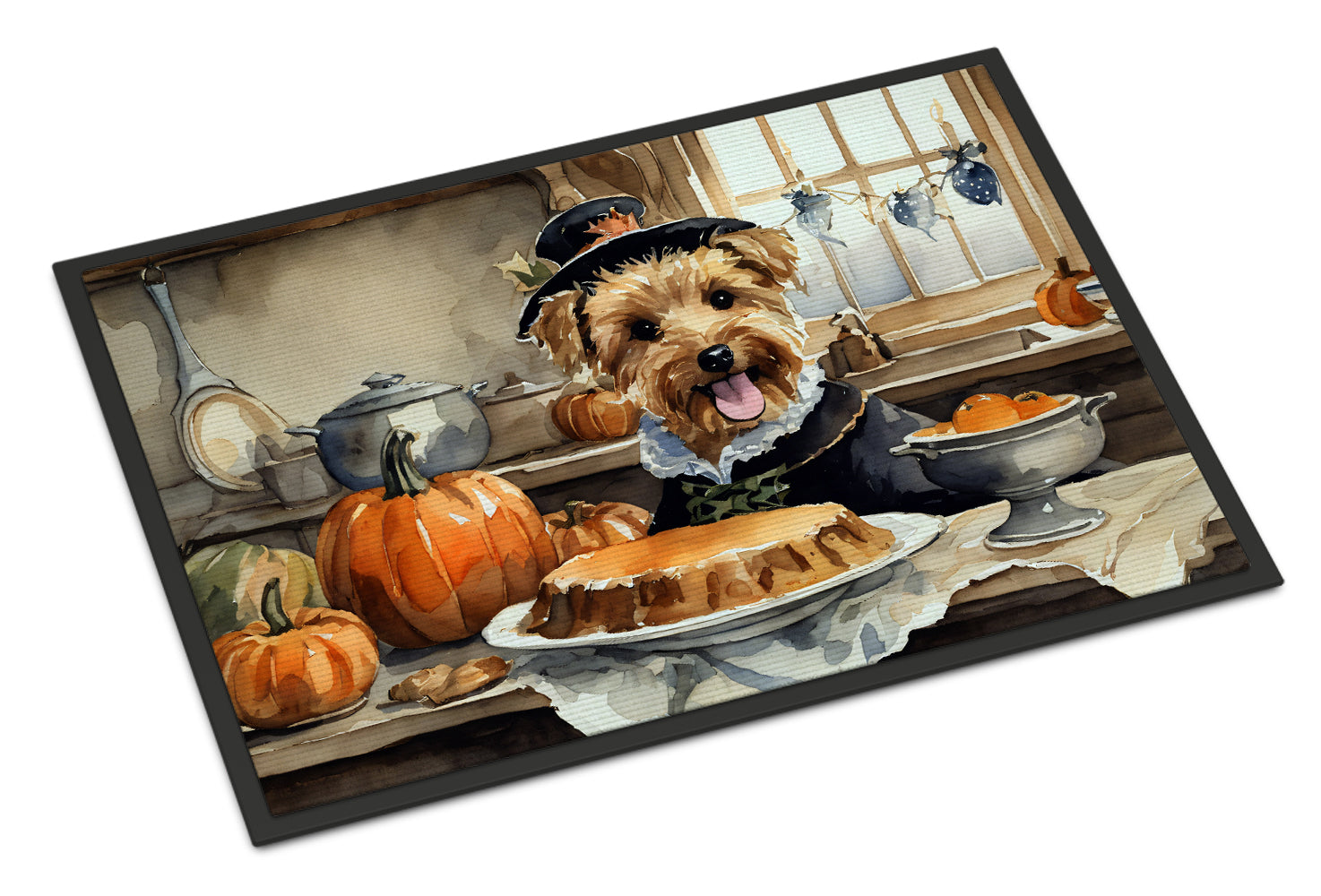 Lakeland Terrier Fall Kitchen Pumpkins Doormat Indoor Outdoor 24H X 36W Front Door Mat Rugs for Entryway, Non Slip Washable Low Pile,