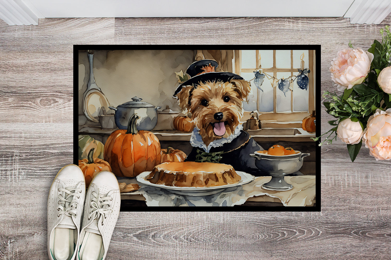 Lakeland Terrier Fall Kitchen Pumpkins Doormat Indoor Outdoor 24H X 36W Front Door Mat Rugs for Entryway, Non Slip Washable Low Pile,
