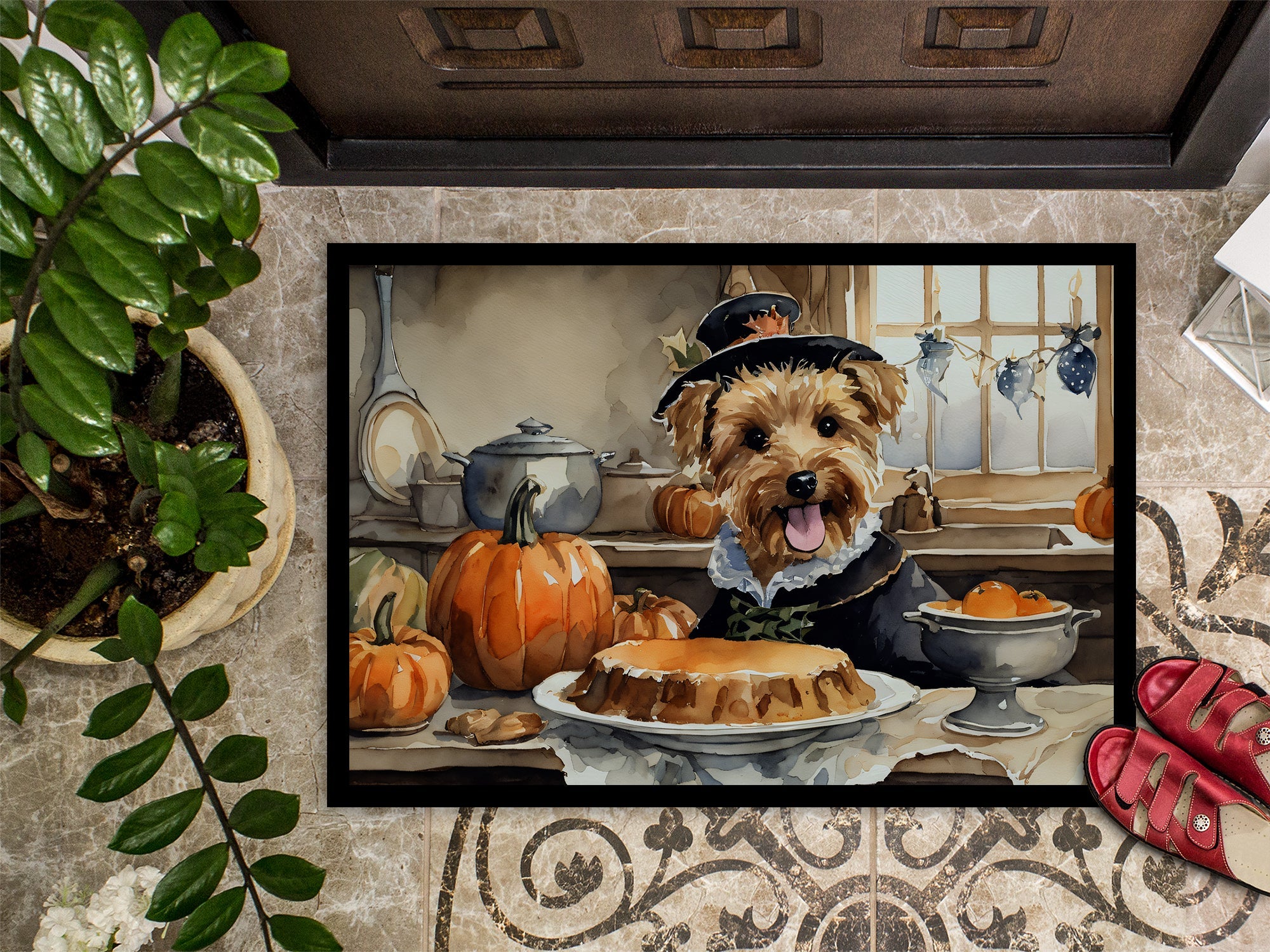 Lakeland Terrier Fall Kitchen Pumpkins Doormat Indoor Outdoor 18H X 27W Front Door Mat Rugs for Entryway, Non Slip Washable