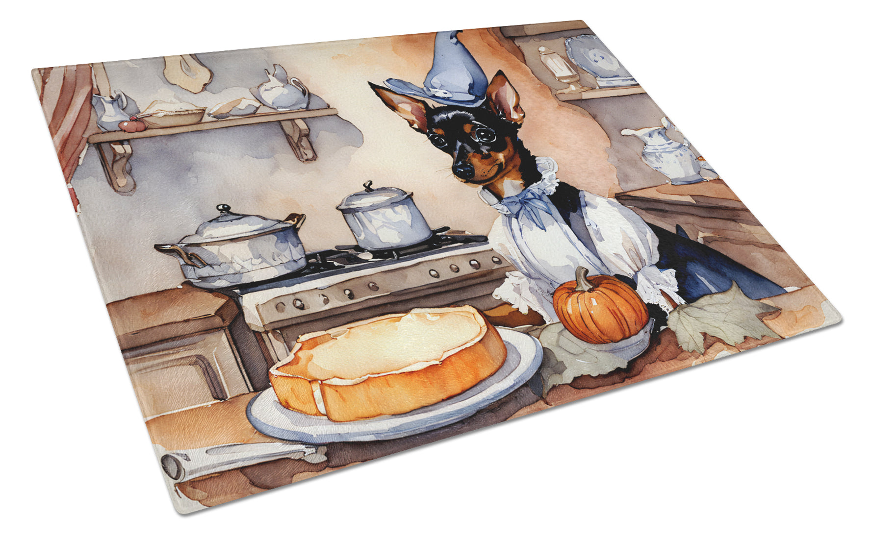 Miniature Pinscher Fall Kitchen Pumpkins Cutting Board Tempered Glass Kitchen Cutting Surface, Heat Resistant Chopping, Non-Slip Feet, Food Prep & Serving