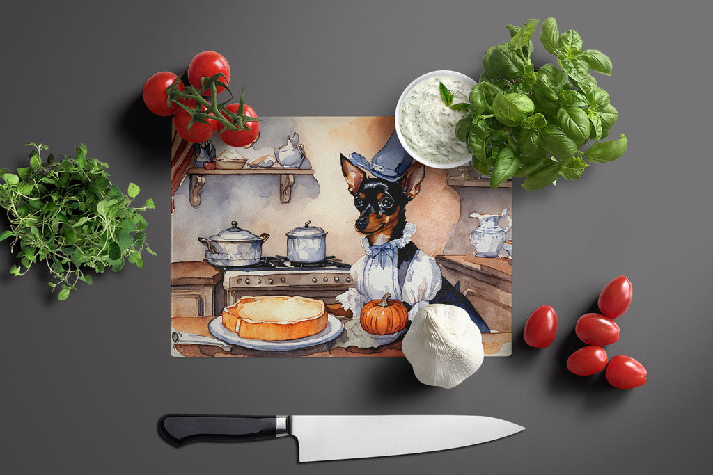 Miniature Pinscher Fall Kitchen Pumpkins Cutting Board Tempered Glass Kitchen Cutting Surface, Heat Resistant Chopping, Non-Slip Feet, Food Prep & Serving