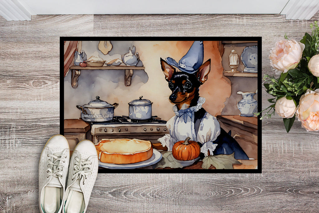 Miniature Pinscher Fall Kitchen Pumpkins Doormat Indoor Outdoor 18H X 27W Front Door Mat Rugs for Entryway, Non Slip Washable