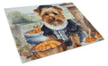 Norfolk Terrier Fall Kitchen Pumpkins Cutting Board Tempered Glass Kitchen Cutting Surface, Heat Resistant Chopping, Non-Slip Feet, Food Prep & Serving