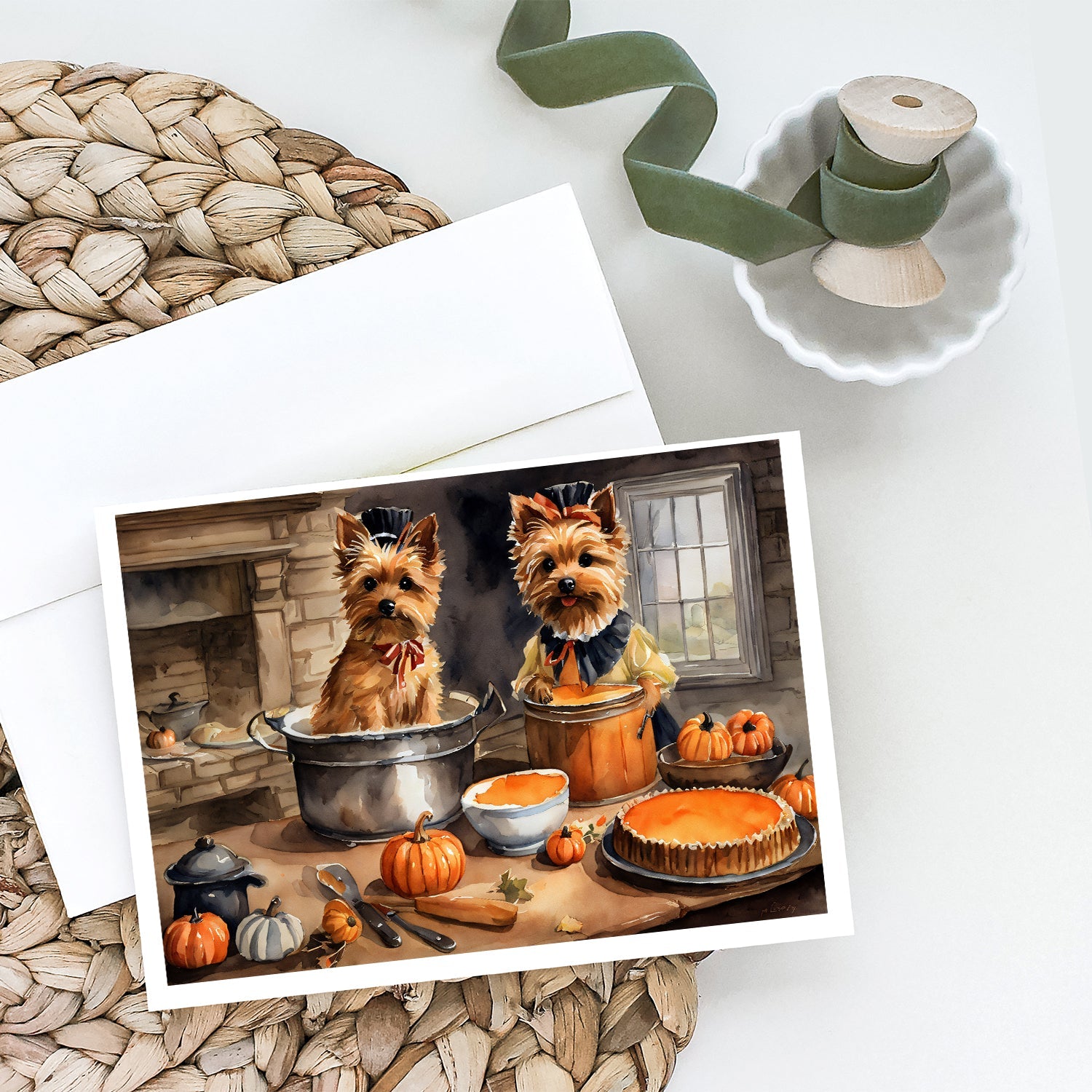 Norwich Terrier Fall Kitchen Pumpkins Greeting Cards Pack of 8 Blank Cards with Envelopes Whimsical A7 Size 5x7
