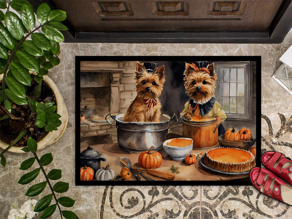 Norwich Terrier Fall Kitchen Pumpkins Doormat Indoor Outdoor 18H X 27W Front Door Mat Rugs for Entryway, Non Slip Washable