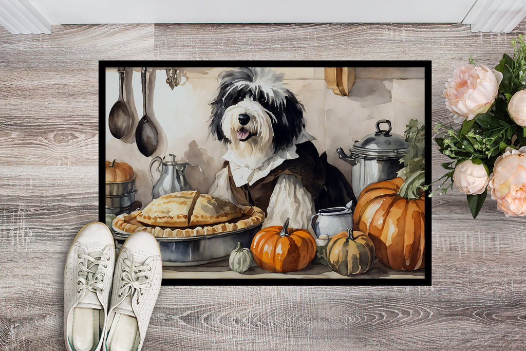 Old English Sheepdog Fall Kitchen Pumpkins Doormat Indoor Outdoor 18H X 27W Front Door Mat Rugs for Entryway, Non Slip Washable