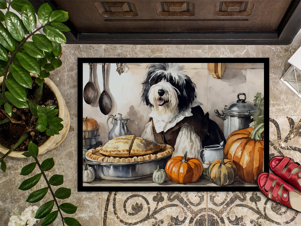 Old English Sheepdog Fall Kitchen Pumpkins Doormat Indoor Outdoor 18H X 27W Front Door Mat Rugs for Entryway, Non Slip Washable