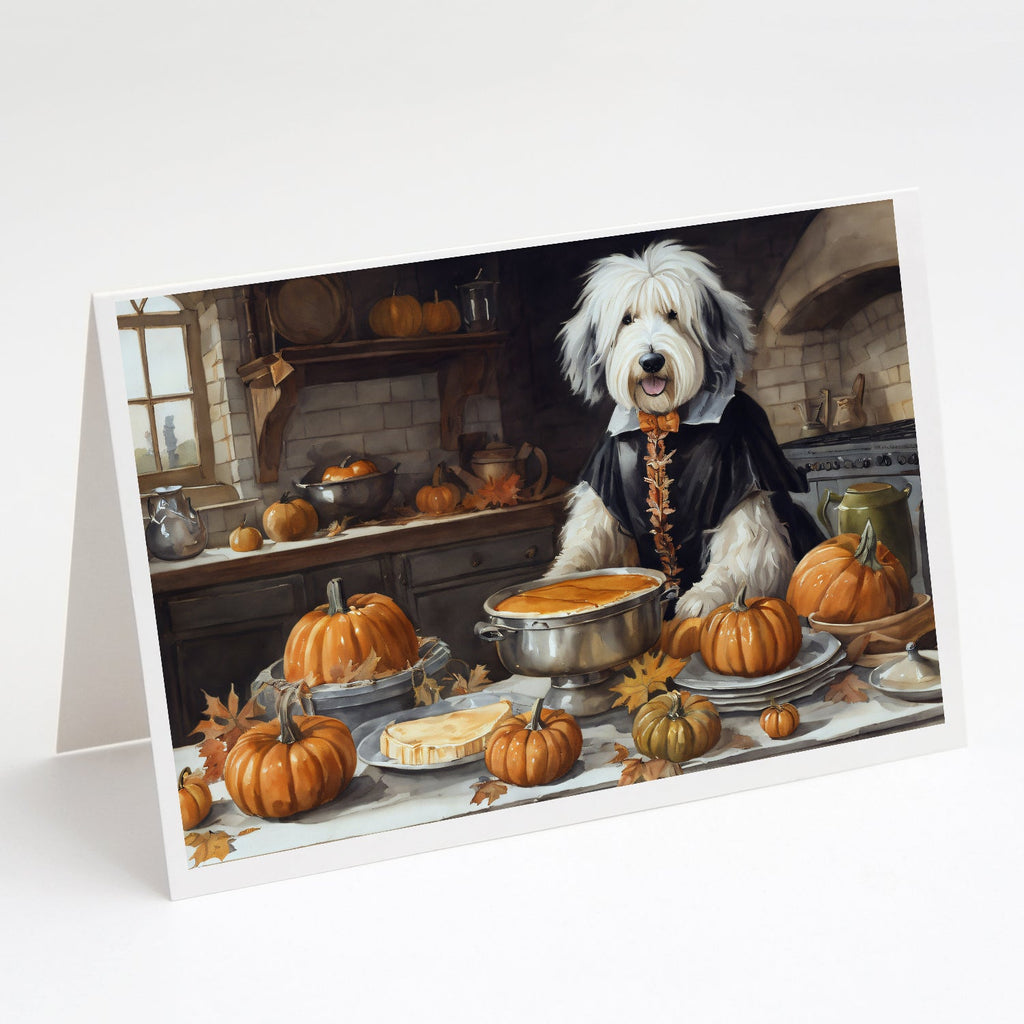 Old English Sheepdog Fall Kitchen Pumpkins Greeting Cards Pack of 8 Blank Cards with Envelopes Whimsical A7 Size 5x7