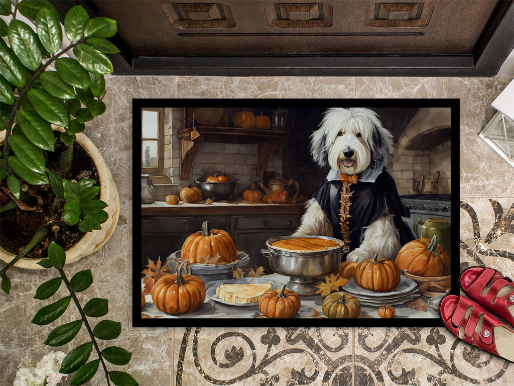 Old English Sheepdog Fall Kitchen Pumpkins Doormat Indoor Outdoor 18H X 27W Front Door Mat Rugs for Entryway, Non Slip Washable