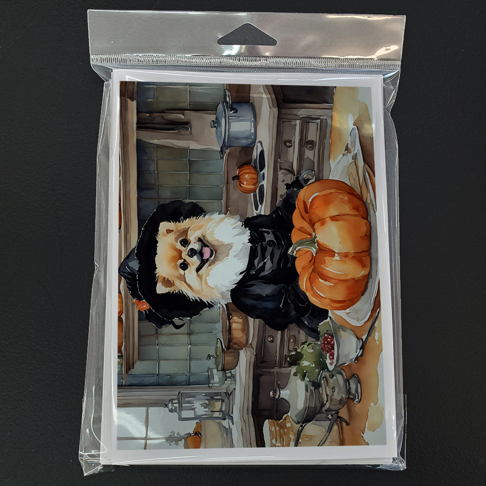 Pomeranian Fall Kitchen Pumpkins Greeting Cards Pack of 8 Blank Cards with Envelopes Whimsical A7 Size 5x7