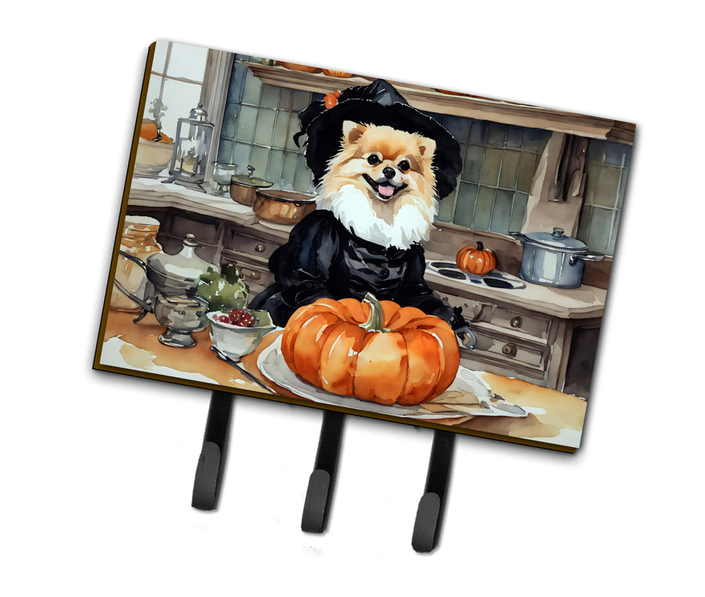 Pomeranian Fall Kitchen Pumpkins Leash or Key Holder Wall Hooks, Coat Rack Wall Mount, for Hanging Keys, Towels, Aprons, Leashes