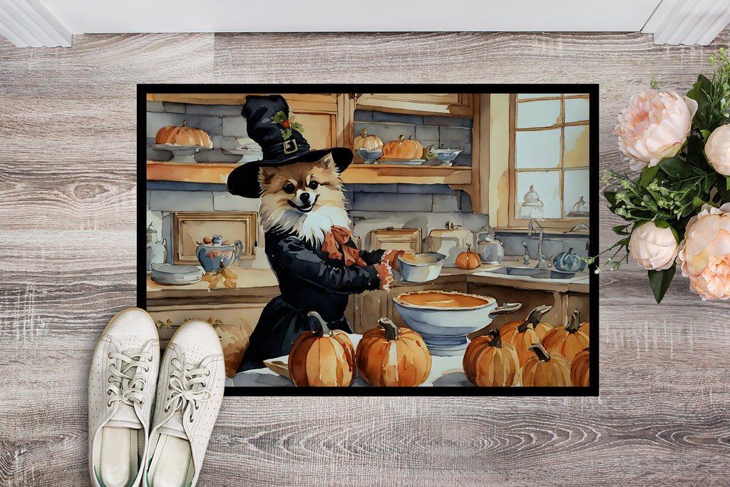 Pomeranian Fall Kitchen Pumpkins Doormat Indoor Outdoor 24H X 36W Front Door Mat Rugs for Entryway, Non Slip Washable Low Pile,