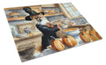 Pomeranian Fall Kitchen Pumpkins Cutting Board Tempered Glass Kitchen Cutting Surface, Heat Resistant Chopping, Non-Slip Feet, Food Prep & Serving