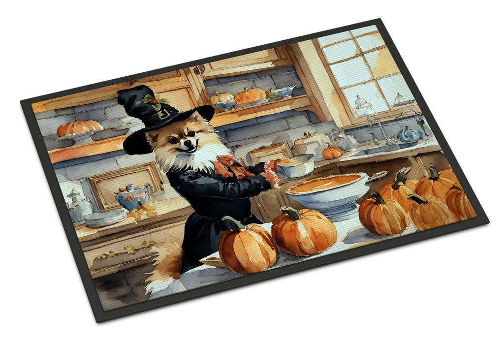 Pomeranian Fall Kitchen Pumpkins Doormat Indoor Outdoor 18H X 27W Front Door Mat Rugs for Entryway, Non Slip Washable