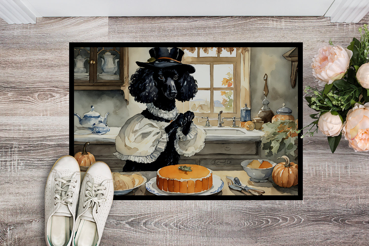 Poodle Fall Kitchen Pumpkins Doormat Indoor Outdoor 24H X 36W Front Door Mat Rugs for Entryway, Non Slip Washable Low Pile,