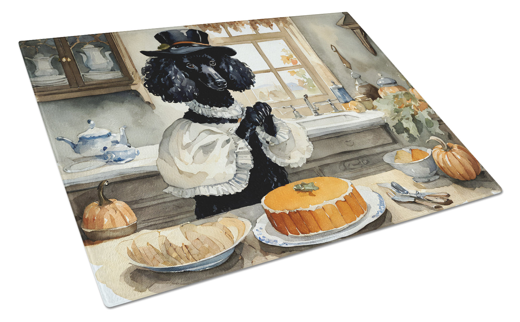 Poodle Fall Kitchen Pumpkins Cutting Board Tempered Glass Kitchen Cutting Surface, Heat Resistant Chopping, Non-Slip Feet, Food Prep & Serving