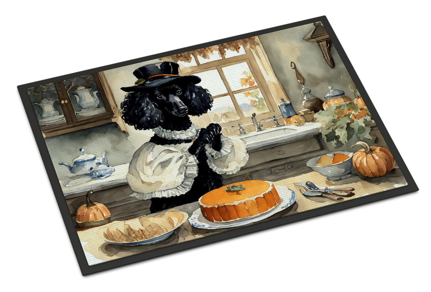 Poodle Fall Kitchen Pumpkins Doormat Indoor Outdoor 18H X 27W Front Door Mat Rugs for Entryway, Non Slip Washable